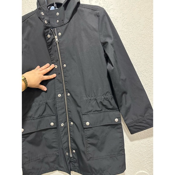 J.Crew Women’s Midi-Length Utility Raincoat, Size XS, Black, Interior Soft Blue - Picture 6 of 14